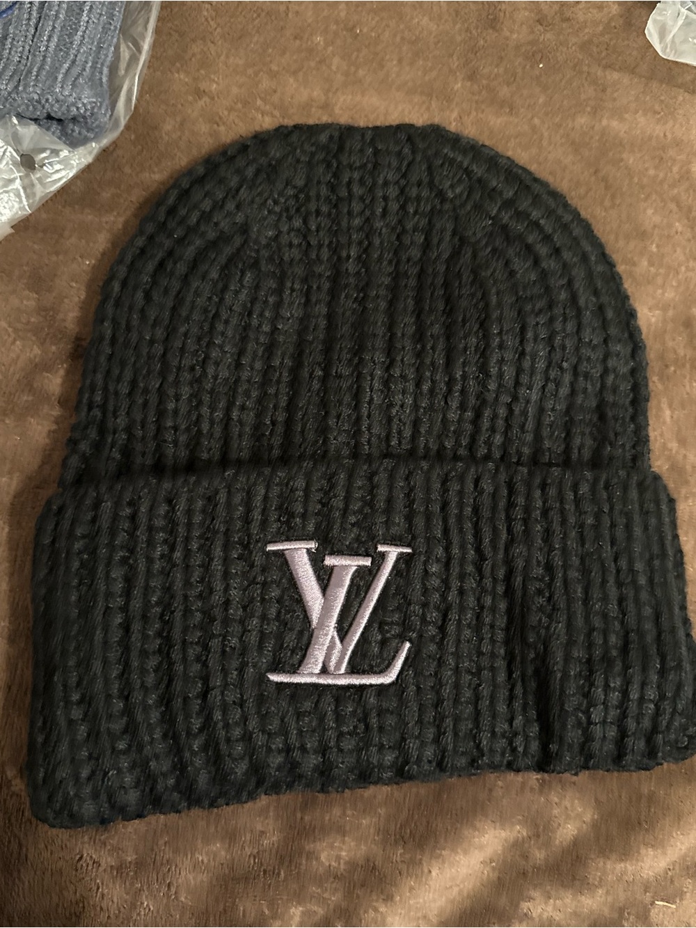 Louis Vuitton Charcoal and Black Ribbed Knit Beanie